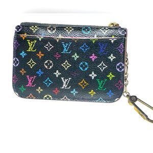 Auth Vintage Louis Vuitton 33 Multicolor Murakami LV Keychain Black Pouch